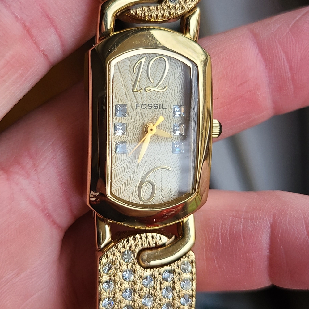 Fossil Gold Watch with Crystal Detailing